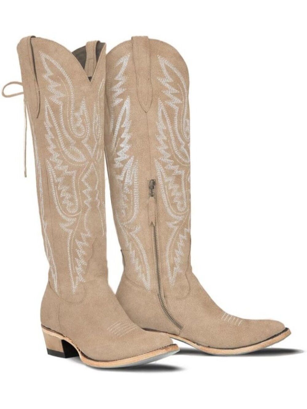 Women's Tan Over Knee Thigh High Embroidered Western Pull-On Cowboy Boots